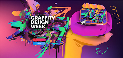 Graffiti Design Week horizontal web banner for registration for futuristic