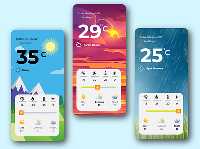 Weather Forecast App UI 2d adobe android app app design branding creative dailyui design graphic design illustration interface ios mobile typography ui uiux ux vector web