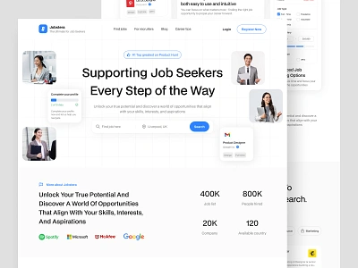 Jobstera - Job Finder Landing Page 🏢 candidate career employment hiring platform hr job job finder job listing job portal job search job seeker landing page linkedin recruitmenr ui ui design vacancy website work workfinder