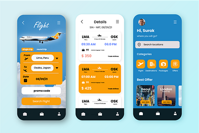 Flight Booking Mobile App UI UX Design android app blue branding dailyui design graphic design illustration interface ios mobile mobile design mockup typography ui uiux ux uxui vector web
