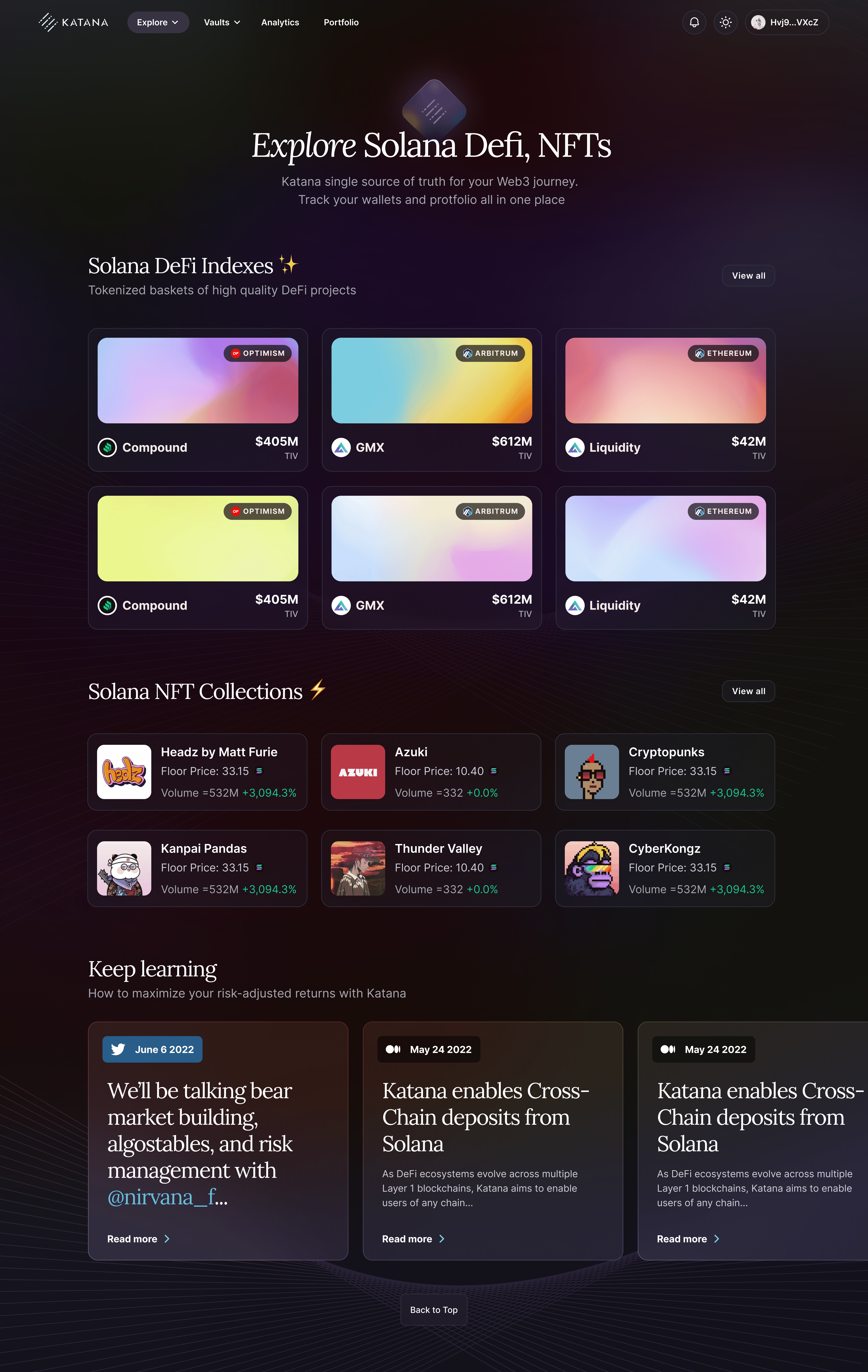 Katana Explore Solana Indexes 💫 app crypto defi nft productdesign solana ui ux web3
