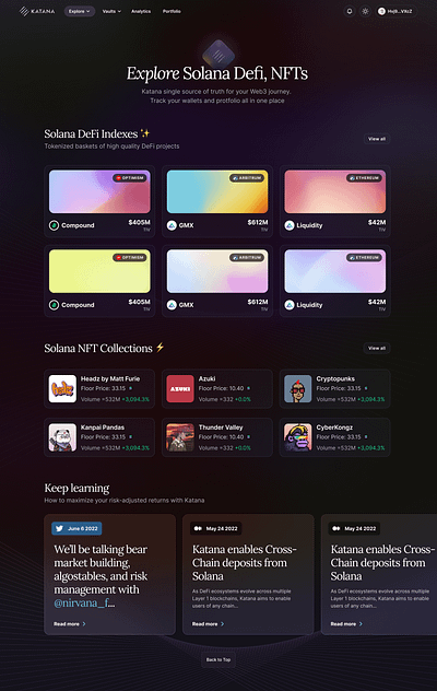 Katana Explore Solana Indexes 💫 app crypto defi nft productdesign solana ui ux web3