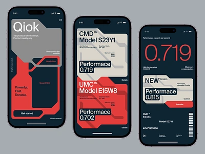 Qiok, microchips producer - Mobile App Concept app bits clean cpu design e commerce grey it layers microchips mobile number production red stylish techno typo