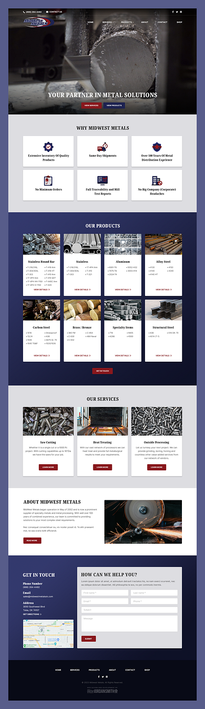 Midwest Metals // Web Design cutting iron machinery mechanical metal metalurgical stainless steel web design