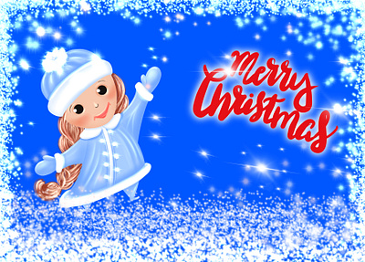 Poster Merry Christmas design drawing girl graphic design happy illustration poster