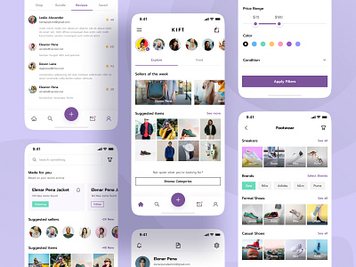 KIFT - Social eCommerce App 2023 app design chart cloth ecommerce ecommerce app fasshion shop ios app design modern design networking online business online store product shopping social app social media app social platform trendy uiux