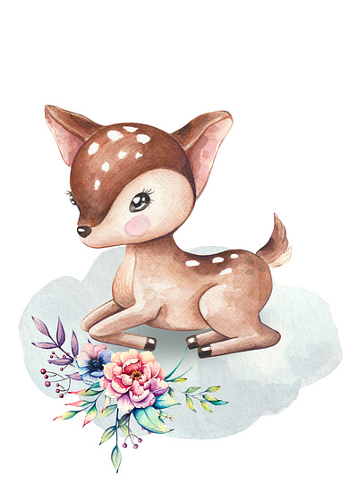 A set of cliparts with cute little deer animals isolated baby animals baby shower blue and pink color cartoon childrens invitations childrens metric cute deer design fawn on a cloud flowers and bouquets forest animals hand drawn illustration little deer wall decor watercolor drawing wildlife woodland