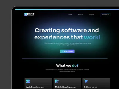 Root Development - Website animation button categories darkmode design gradient herosection home homepage icons landingpage moving title ui uiux userinterface web webdesign website