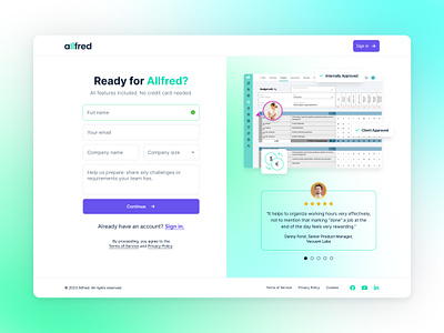Allfred.io - Sing in / Book a Demo Page book a demo design form graphic design login login page minimal register sign in sign up ui ux website