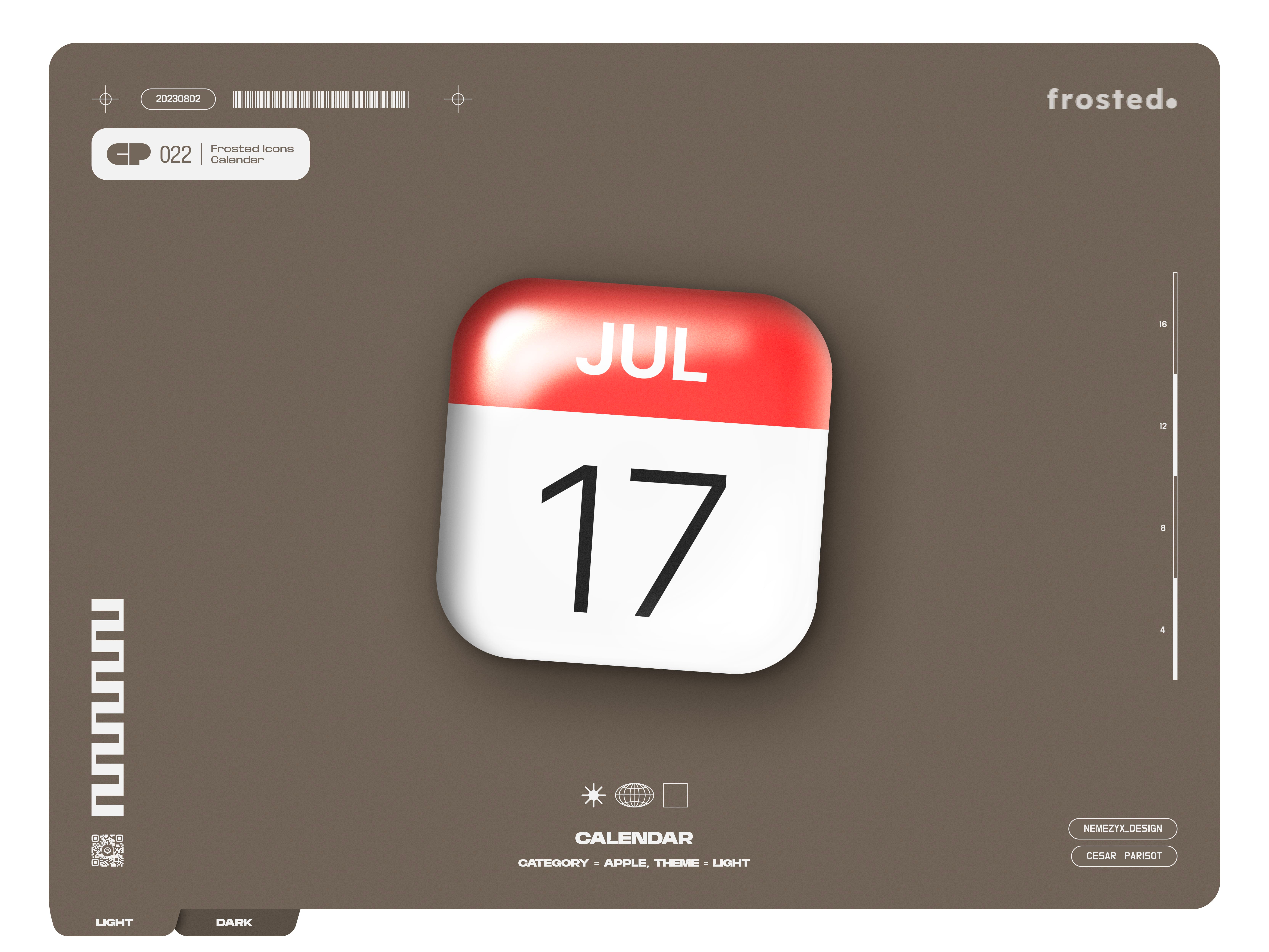 Frosted. Icons - 022 - Calendar 3d effect apple icon brand designeveryday folder frosted glass glass glass effect glassmorphism icon icon design icon logo icon pack icon set logo nemezyx neumorphism poster redesign skeuomorphism
