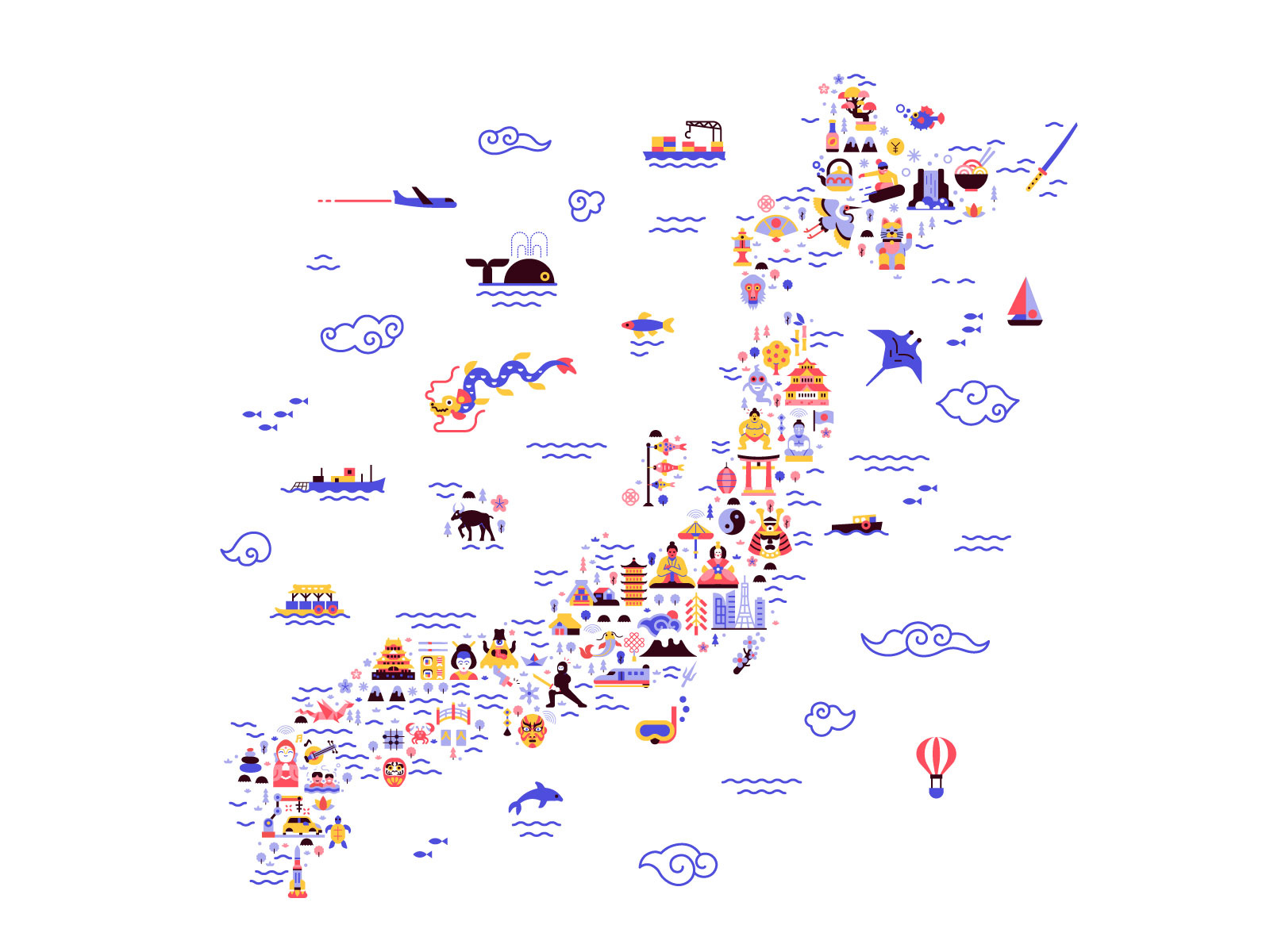 Example of Travel Map With Landmarks And Icons