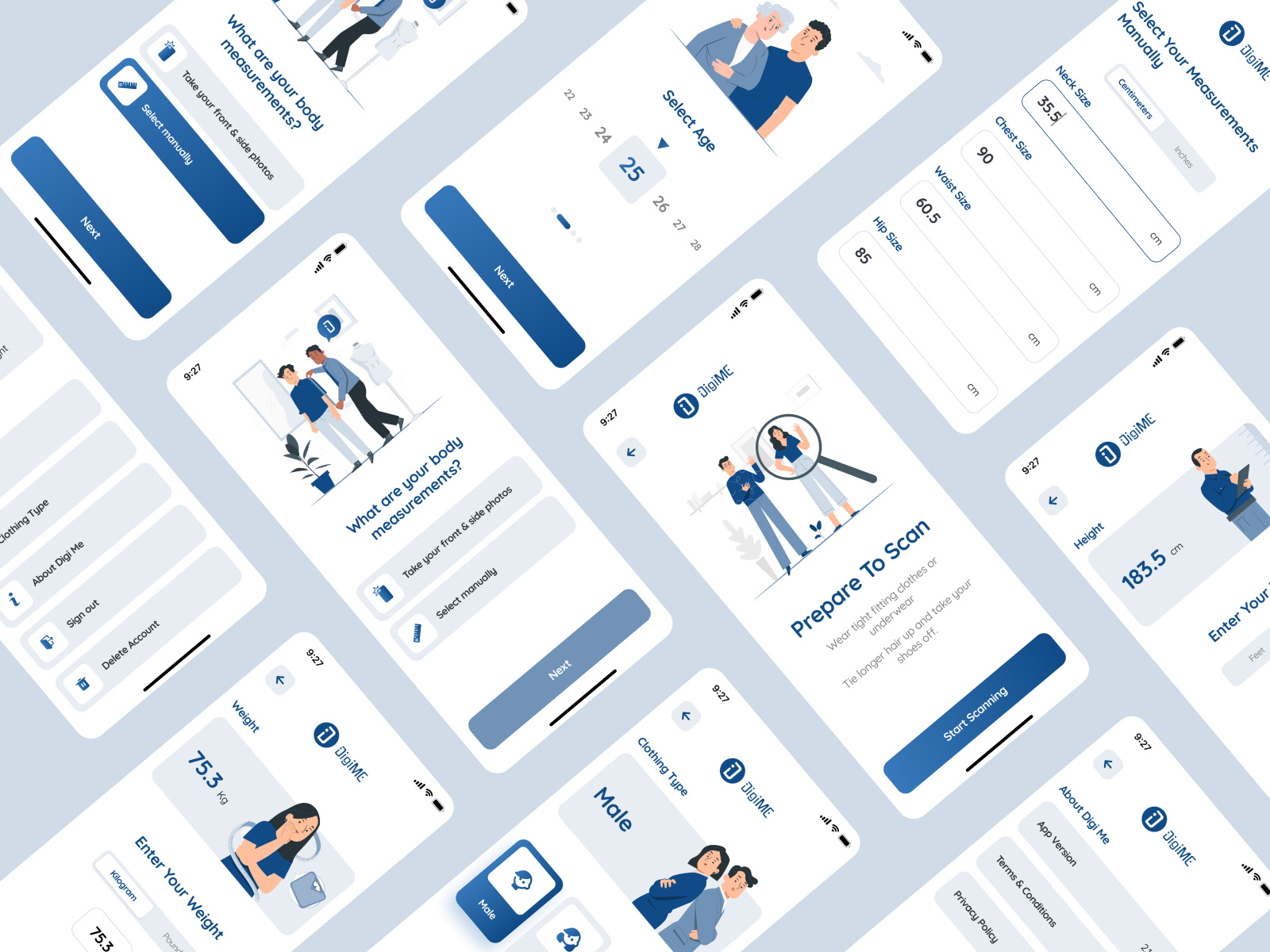 Size & Fit Mobile App app design branding clothing app design fitness app graphic design minimal design mobile app design mobile design size app ui user experience user interface ux