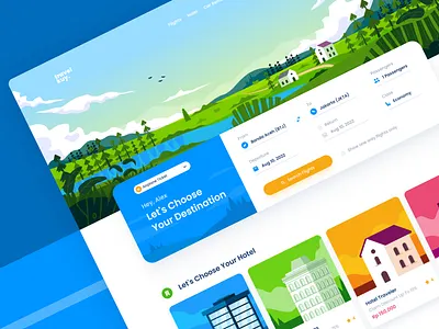 Travel Web Design booking app flat illustration graphic design illustration illustrations landing page landscape illustration modern travel app ui user interface web design