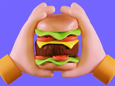 3d Hamburger 3d blender burger cartoonish cheese cute design food game design graphic design hamburger hands low poly