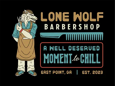 Lone Wolf Barbershop - Mascot Illustration and Merch barber barbers barbershop branding design graphic design hair style homepage illustration line lineart logo mascot monoline mural potrait retro ui web design wolf