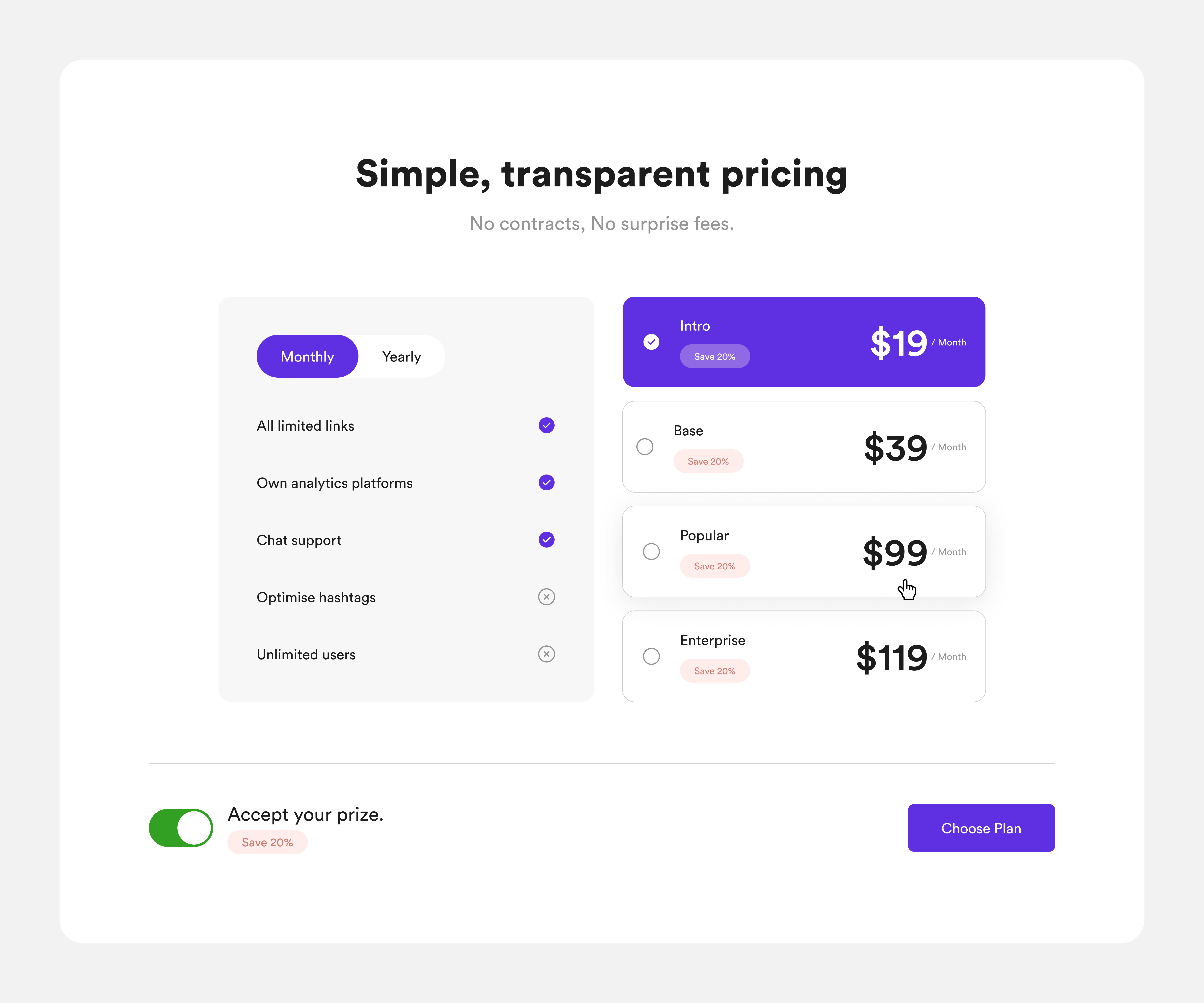 Pricing Modal design interface ui uiux website