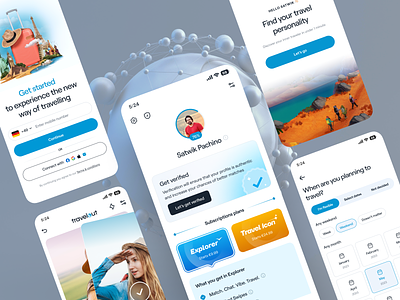 Travel App book vacation buddy app find my buddy mobile trip mobile ui onboarding planner app plans profile page profile section satwik pachineela subscription swipe travel travel buddy travel personality trip app trips vacation verification