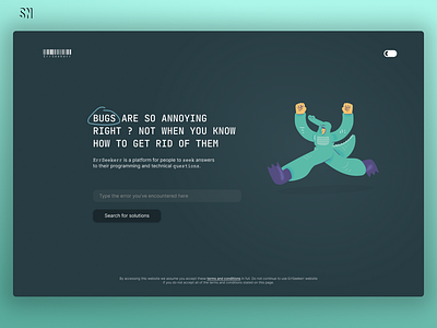 Platform to help developers with bugs (dark mode) bugs dark mode design developpers landing page light mode ui ux uxui design web design