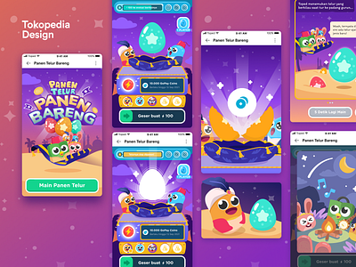 Panen Telur Bareng - Group Game on Tokopedia animation app design colorful design ecommcerce gamification ecommerce ecommerce game game gamification illustration illustrations illustrator tokopedia ui