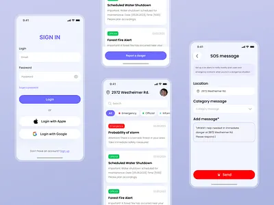 Communication Mobile app app app design application design clean clean design communication app emergency emergency call health ios mobile app mobile design mobile ui report a danger safety app security app short messages exchange sos messages uiux design
