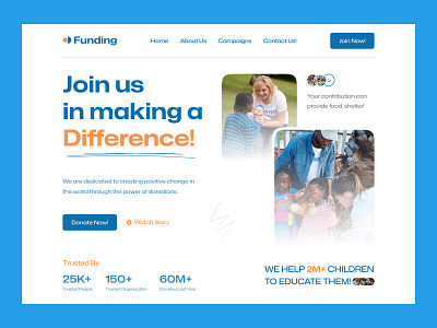 Charity Web Landing Page Design app design charity design header design hero section landing page landing page design ui ui design uiux user interface user interface design ux design web design web ui web ui design website design website header