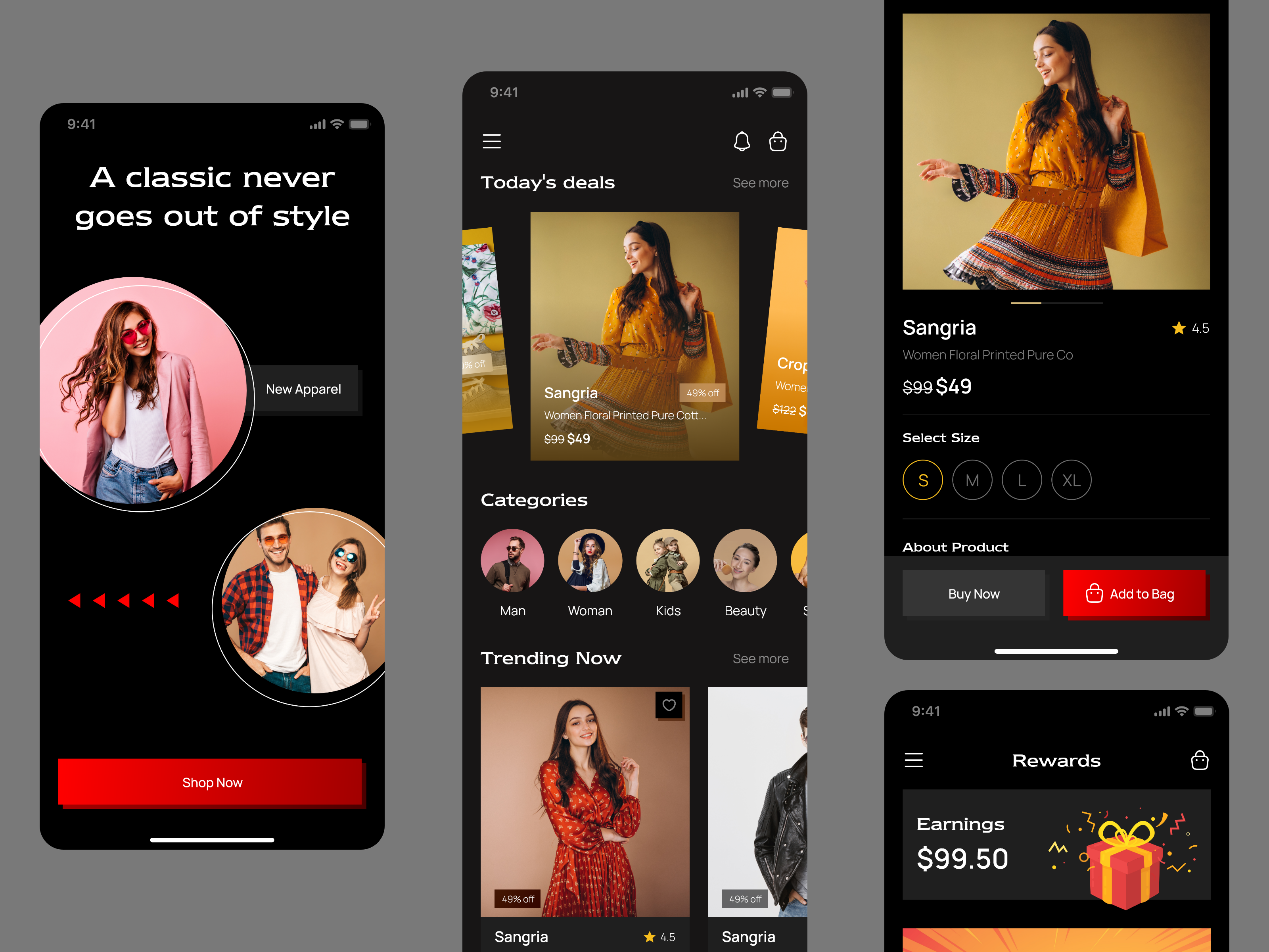 Fashion Ecommerce App (Dark) branding clothing dark design ecommerce ecommerce app fashion latest minimal mobile app ui ui design ux