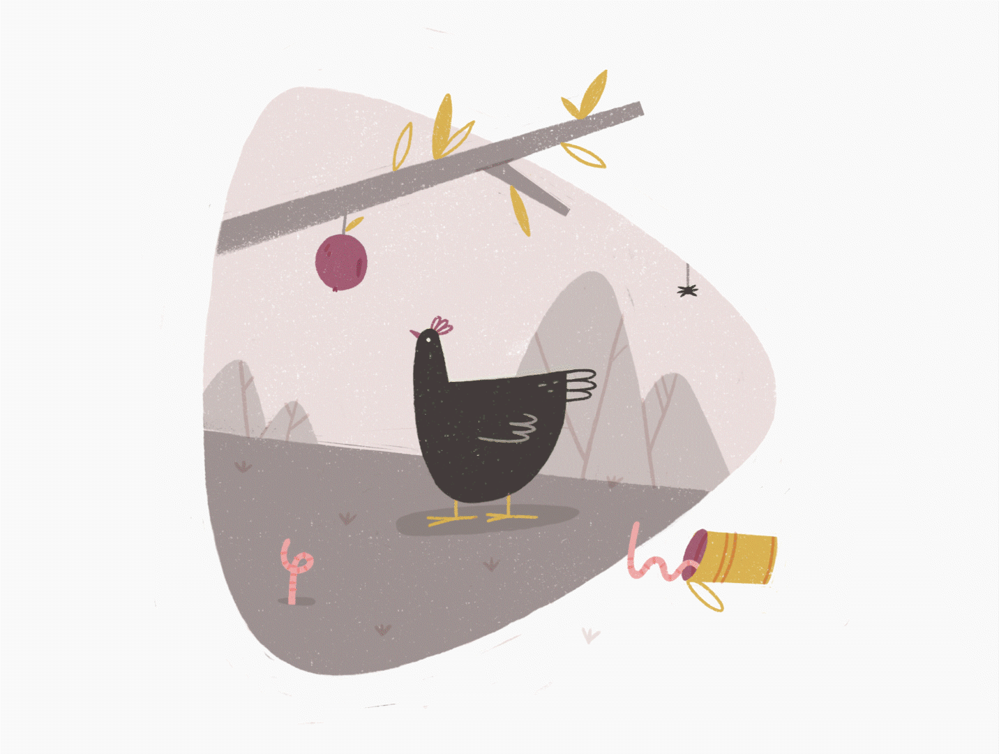 Eternal Search animation bird can character countryside farm frame by frame frame by frame hen hungry illustration motion procreate search spider texture worm