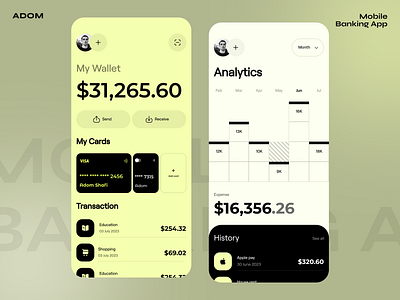 Mobile Banking App adom app app design app ui bank card banking app design finance finance app finance business fintech fintech app money app ui ux wallte app