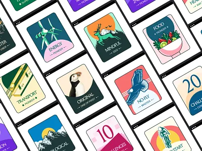 Fauna — The app that rewards you for being sustainable pt.1 accomplishment achievement badge badges bold grid illustrated illustration personal profile retro reward rewards sustainability trophies trophy vintage