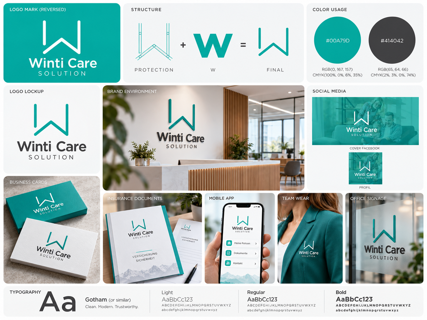 Winti Care Solution — Swiss Insurance Brand Identity branding design graphic design illustration logo minimal minimalis minimalist ui vector