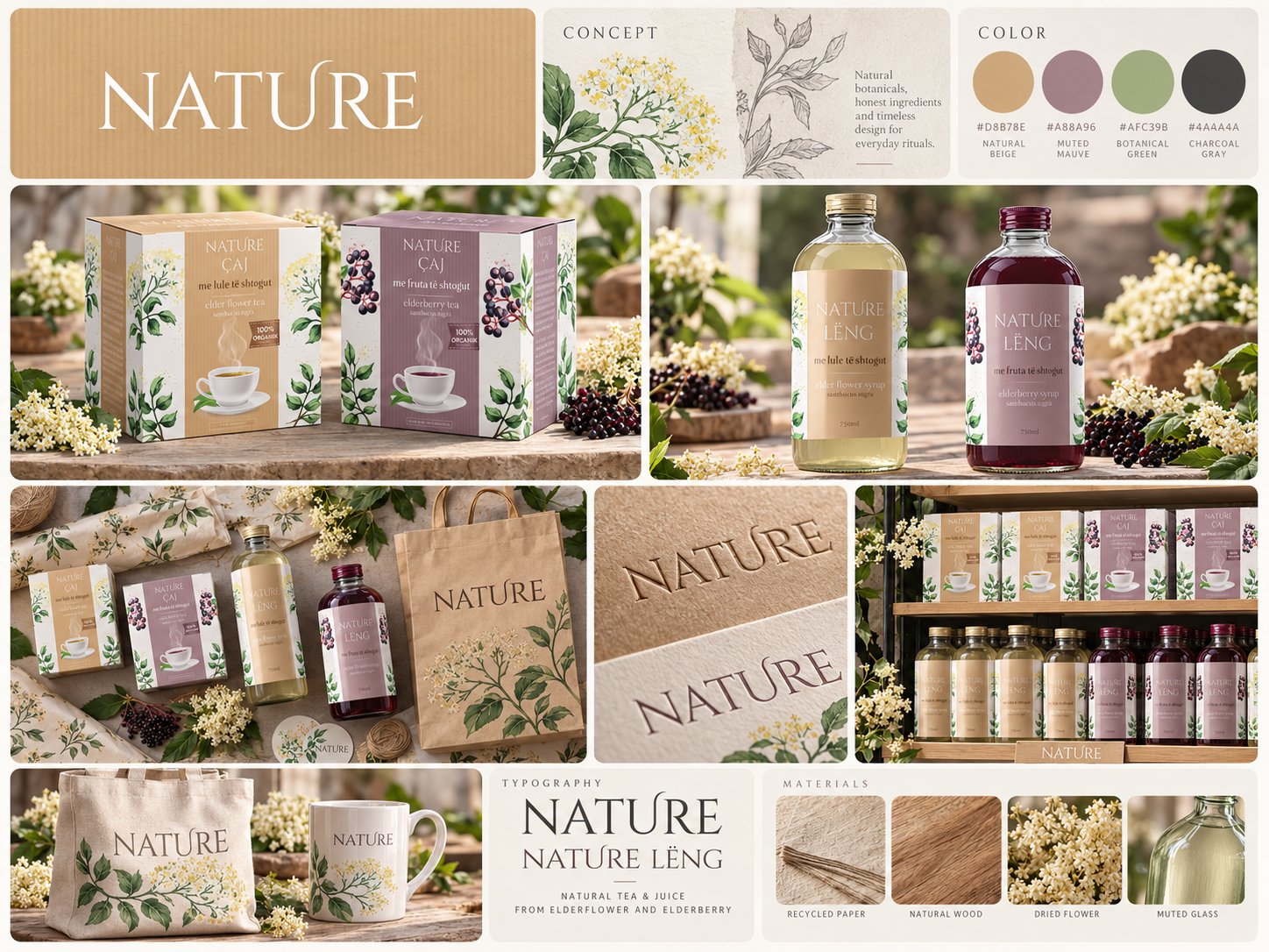 NATURE — Tea & Juice Packaging Brand Identity branding design graphic design illustration logo minimal minimalis minimalist package ui vector