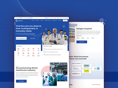 Care Plus branding design graphic design healthcare website hospital website illustration landing page ui ui design ux design vector