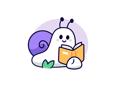 Snail Reading Book book branding cartoon character chilling cute flat funny illustration kawaii learning library logo mascot nature purple read reading school snail