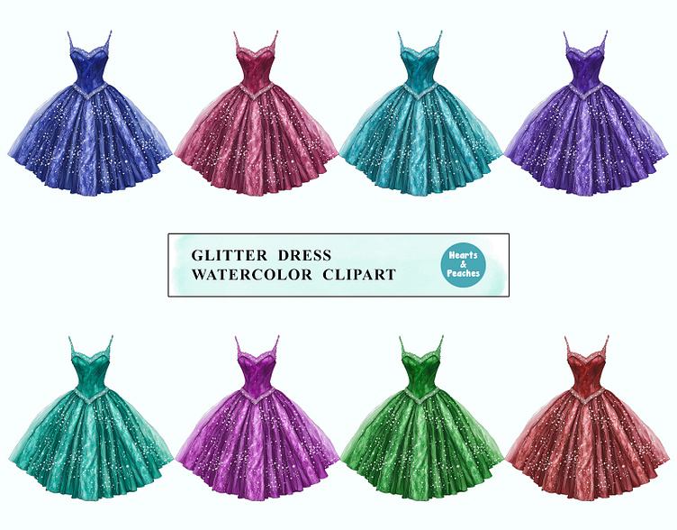 Free Glitter Dress Watercolor Clipart Bundle by Hearts and Peaches on Dribbble