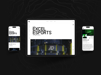 EXCEL Esports Website dark design device esports gaming headless homepage iphone light mobile mode modern phone profile sanity tablet ui video website
