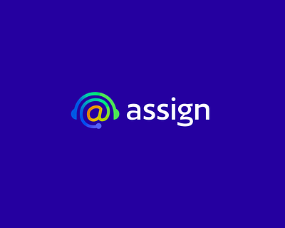 assign @ ai assign bpo branding calling concept double meaning gradient headphones letter letter a lettermark logo mic roxana niculescu simple technology