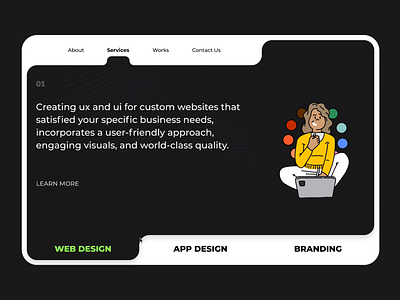 Services page concept animation branding digital minimal services page studio ui web design