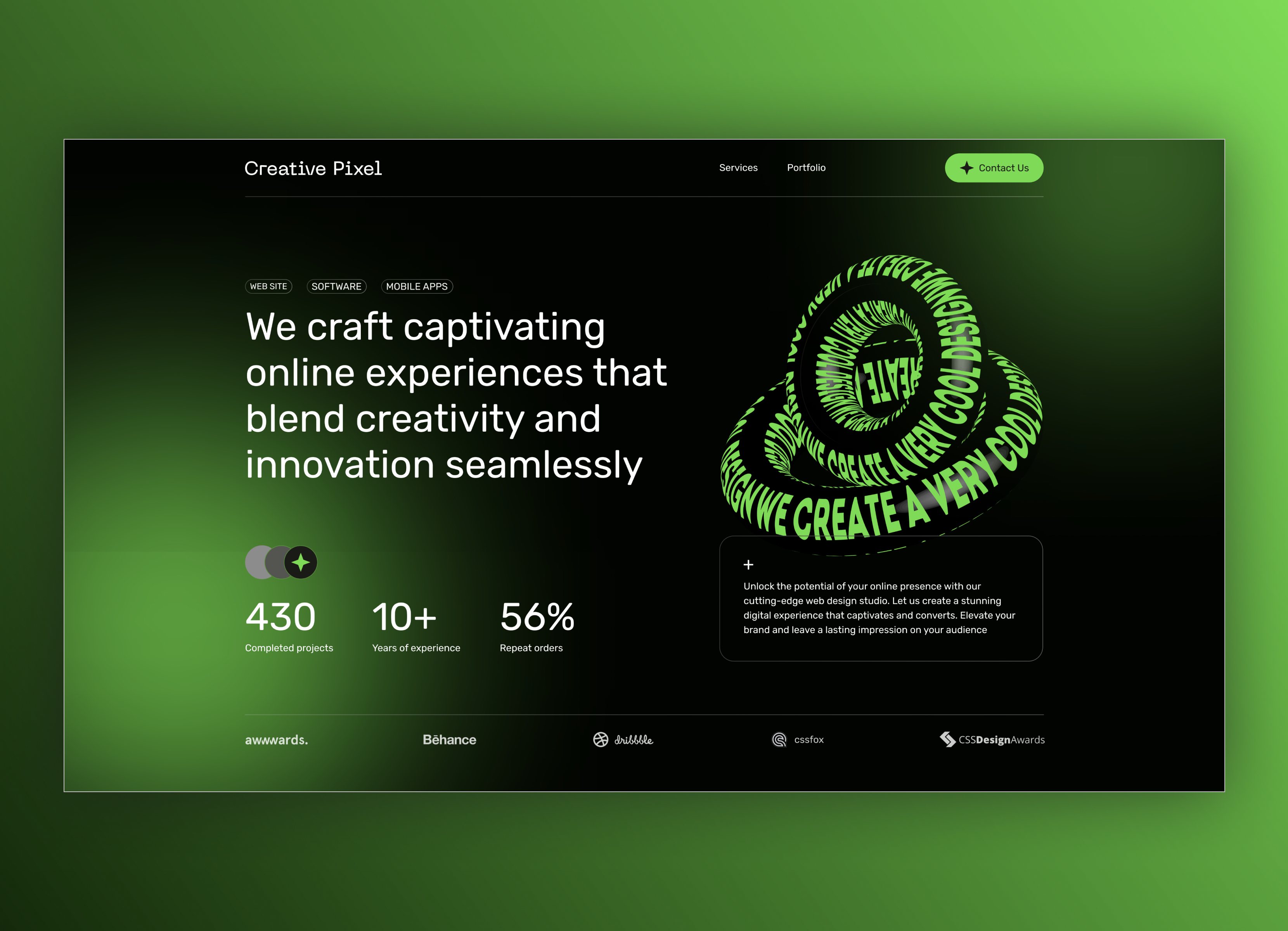 Creative Pixel creative design figma interface pixel studio ui web design studio website