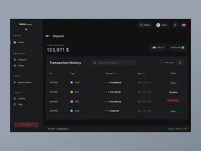 SaaS Analytics Tool Finance Transaction Dashboard analytic analytics balance clean dashboard deposit finance fintech fintech app management market marketplace saas search transaction send money transaction transaction history transactions ui ux