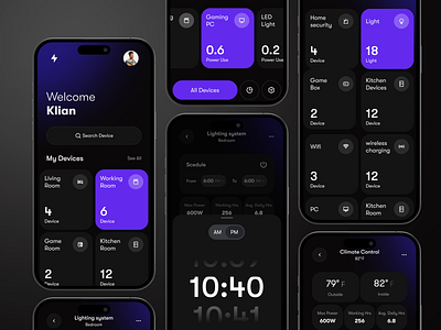 SmartHomeHub-Smart Home App(Multiple Screen) animation app app design automation awe home automation ios mobile app motion graphics smart smart home smart home app smart lamp smarthome smarthouse temperature thermostat vision pro weather