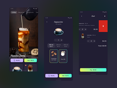 Robol Coffee app card dark mobile app mobile app design mobile ui ui ux