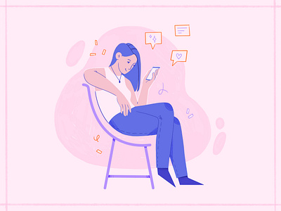 Scroll cartoon character character design design flat girl illustration modern pink procreate scroll smartphone woman