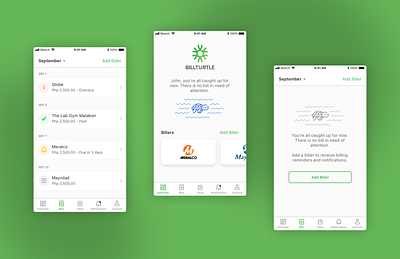 BillTurtle app design bills payment dashboard product design ui