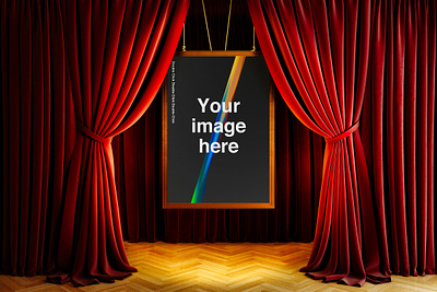 Theater Red Curtains Mockups Scenes 3d act acting billboard circular courtain drama event frames horizontal mockup photoshop poster red show spotlight square stage theater vertical