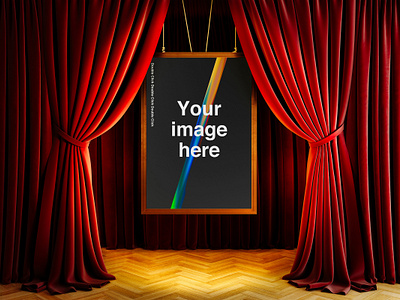 Theater Red Curtains Mockups Scenes 3d act acting billboard circular courtain drama event frames horizontal mockup photoshop poster red show spotlight square stage theater vertical