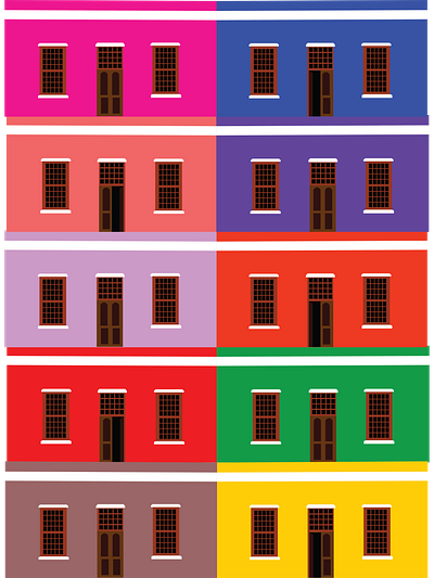 Houses Of Bo-Kaap, Cape Town, South Africa design illustration vector