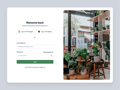 Login Window adobe xd clean clean ui design figma green login login screen login window modern organic plant plant website plants responsive small business ui ui design ux website