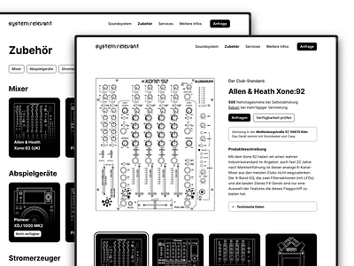 website for sound system rental - product page black and white illustration minimal product page shop web shop webdesign website
