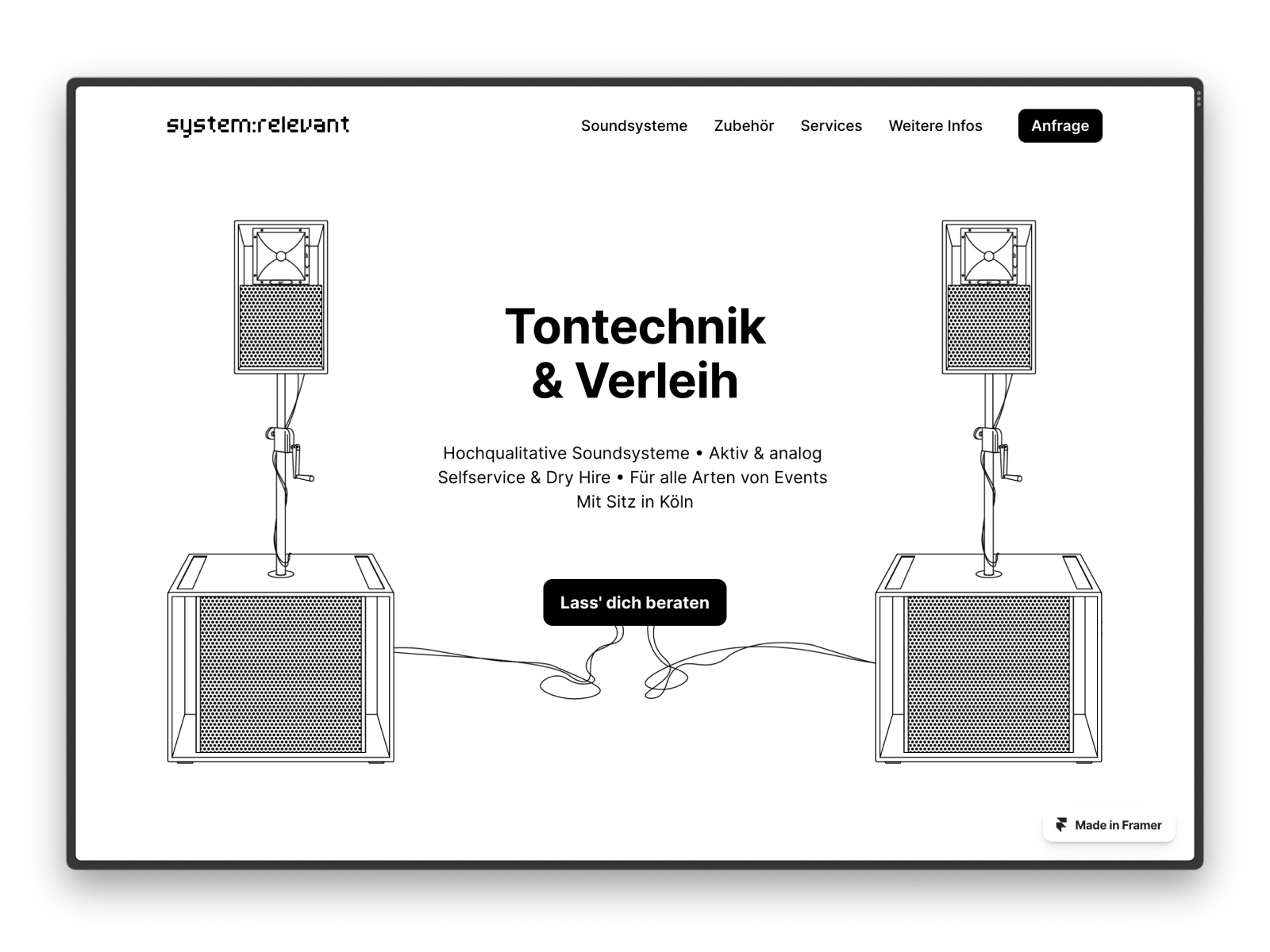 website for sound system rental black and white hero homepage illustration landingpage minimal shop title web shop webdesign website
