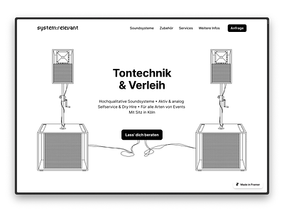 website for sound system rental black and white hero homepage illustration landingpage minimal shop title web shop webdesign website